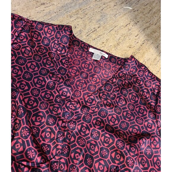 WD Ny Plus Size 3X Pink Blue Satin Silky Babydoll Empire Waist Geometric Blouse - Picture 7 of 13